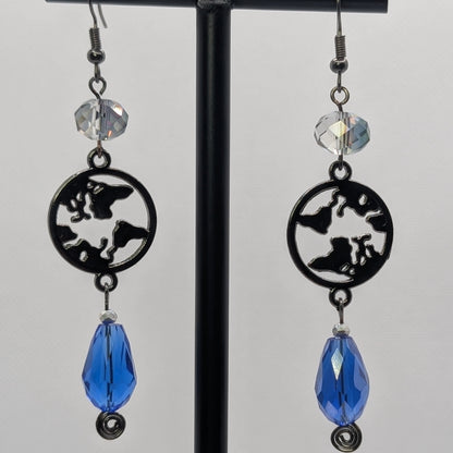 ✨Wayfarer’s Drop✨| World Map & Blue Glass Drop Earrings