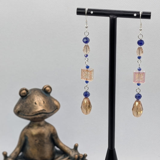 ✨Midnight Sundial✨| Blue & Champagne Starburst Drop Earrings