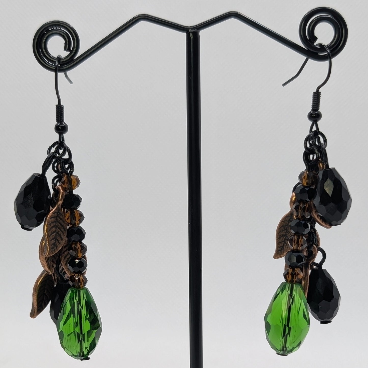 ✨Gloomgrove✨| Black, Copper & Green Leaf Cluster Earrings