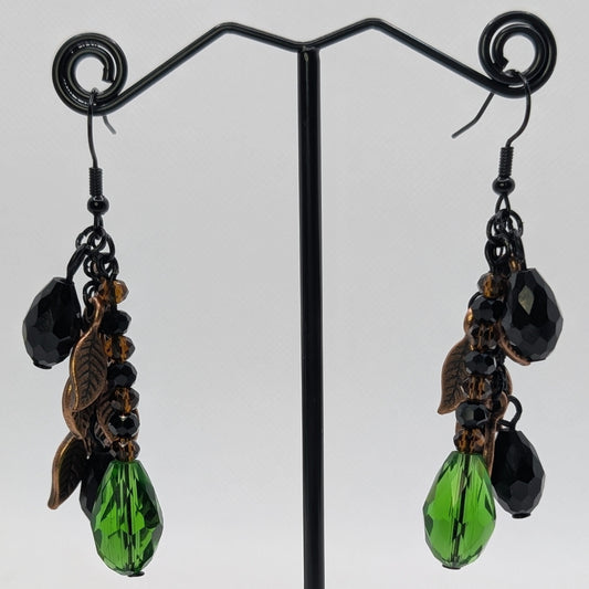 ✨Gloomgrove✨| Black, Copper & Green Leaf Cluster Earrings