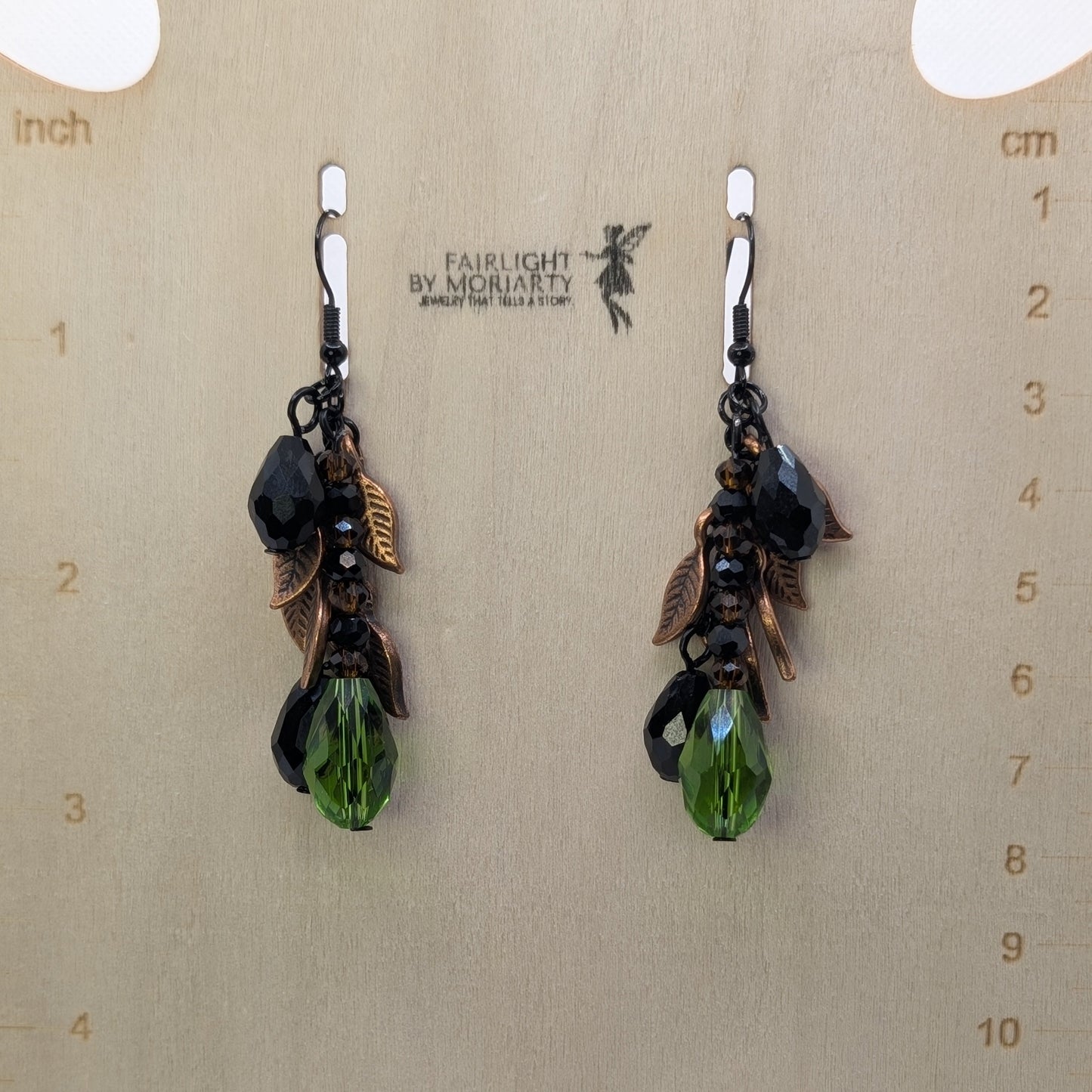 ✨Gloomgrove✨| Black, Copper & Green Leaf Cluster Earrings