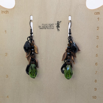 ✨Gloomgrove✨| Black, Copper & Green Leaf Cluster Earrings