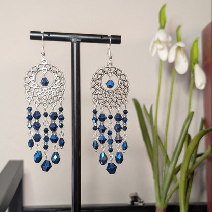 ✨The Vespernet Twins✨| Silver Dreamcatcher Crystal Chandelier Earrings