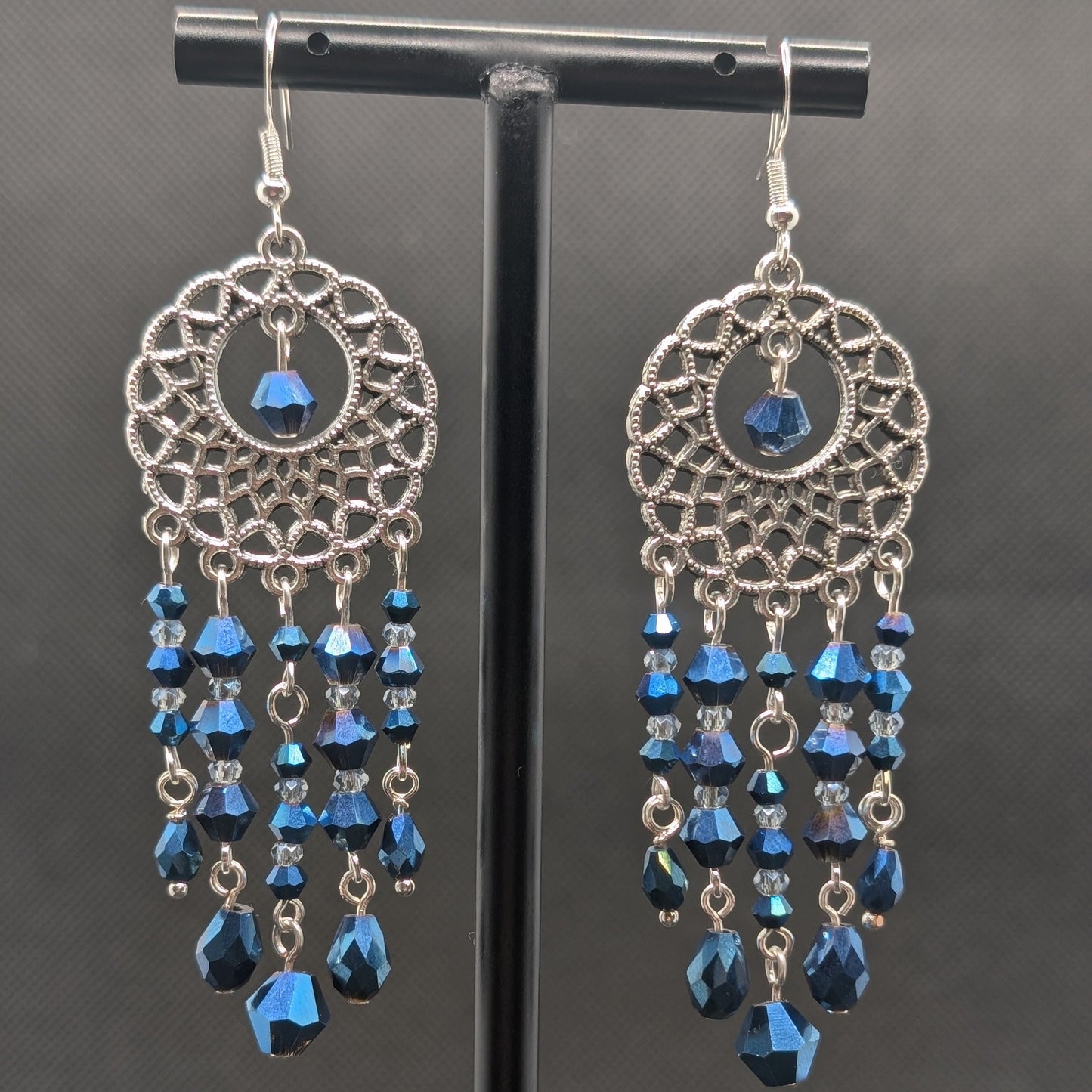 ✨The Vespernet Twins✨| Silver Dreamcatcher Crystal Chandelier Earrings