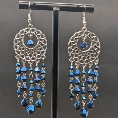 ✨The Vespernet Twins✨| Silver Dreamcatcher Crystal Chandelier Earrings