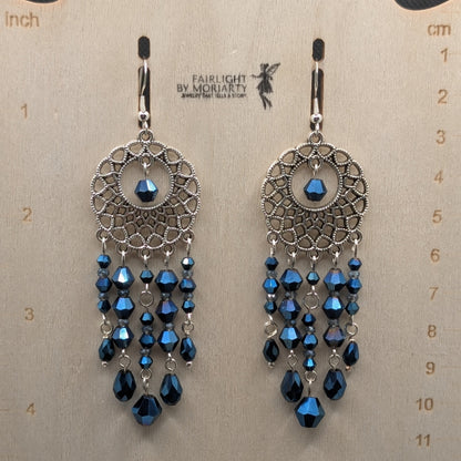 ✨The Vespernet Twins✨| Silver Dreamcatcher Crystal Chandelier Earrings