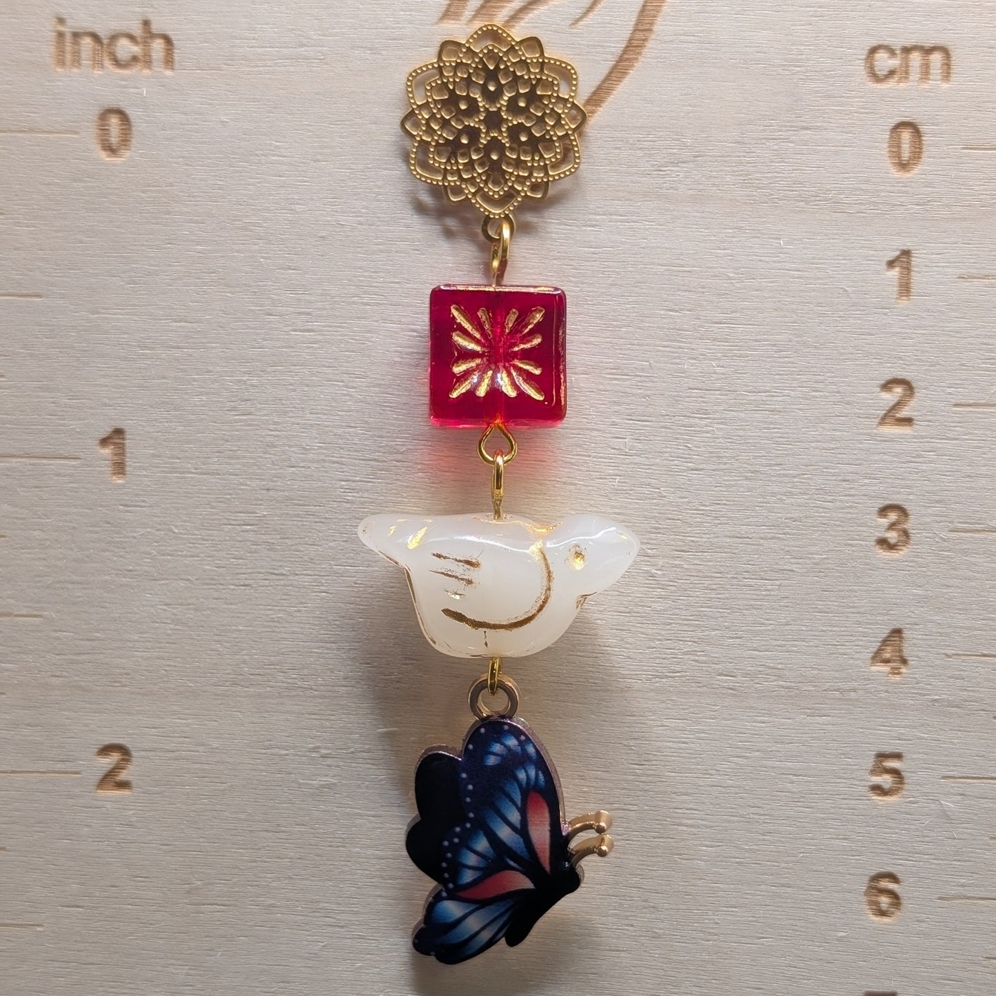 ✨Dayfall Flutter✨| White Bird & Blue Butterfly Glass Earrings