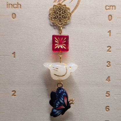 ✨Dayfall Flutter✨| White Bird & Blue Butterfly Glass Earrings