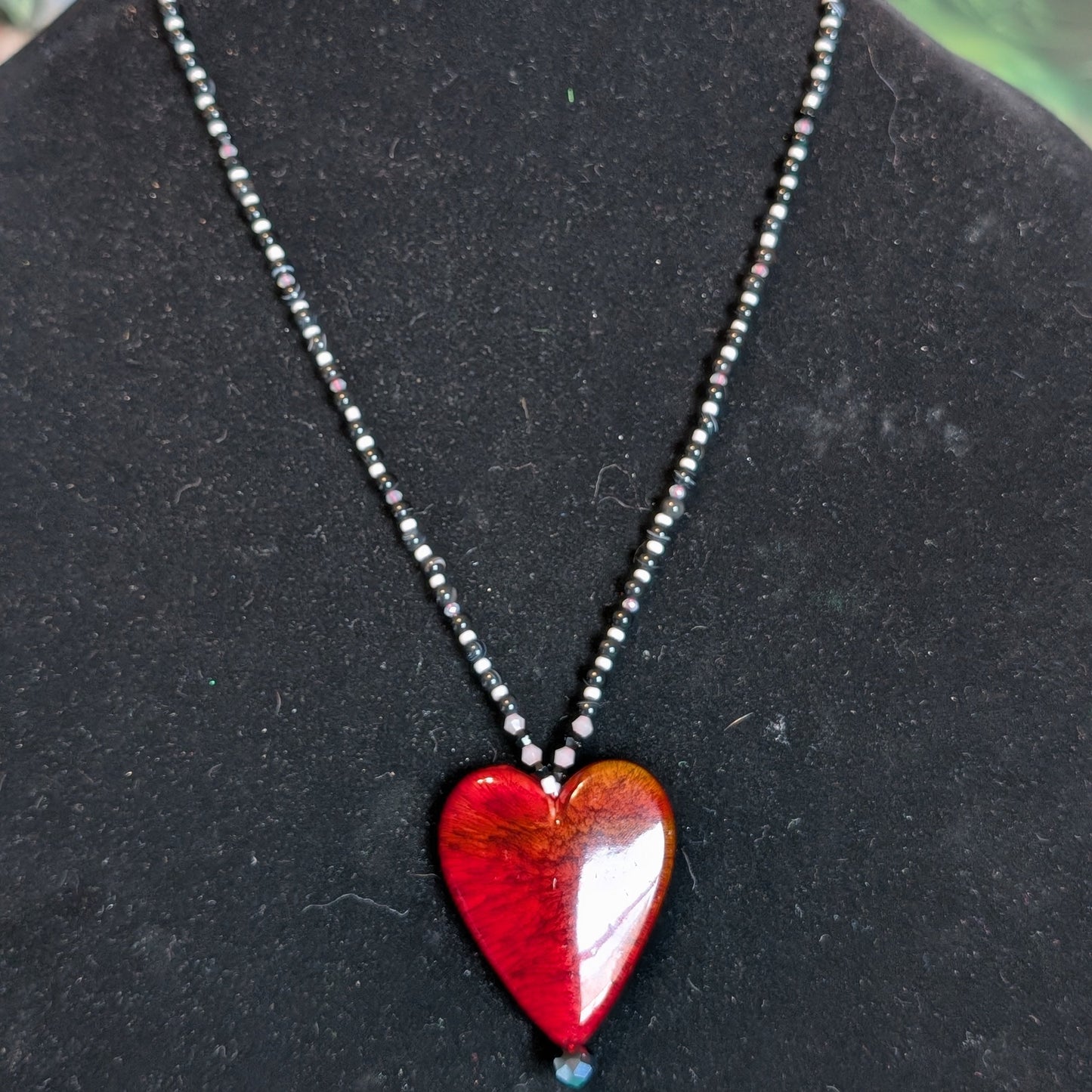 ✨Electric Heartifact✨| Onyx Necklace with Red Heart Pendant