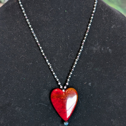 ✨Electric Heartifact✨| Onyx Necklace with Red Heart Pendant