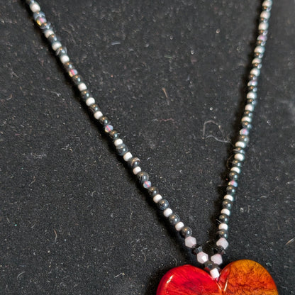 ✨Electric Heartifact✨| Onyx Necklace with Red Heart Pendant