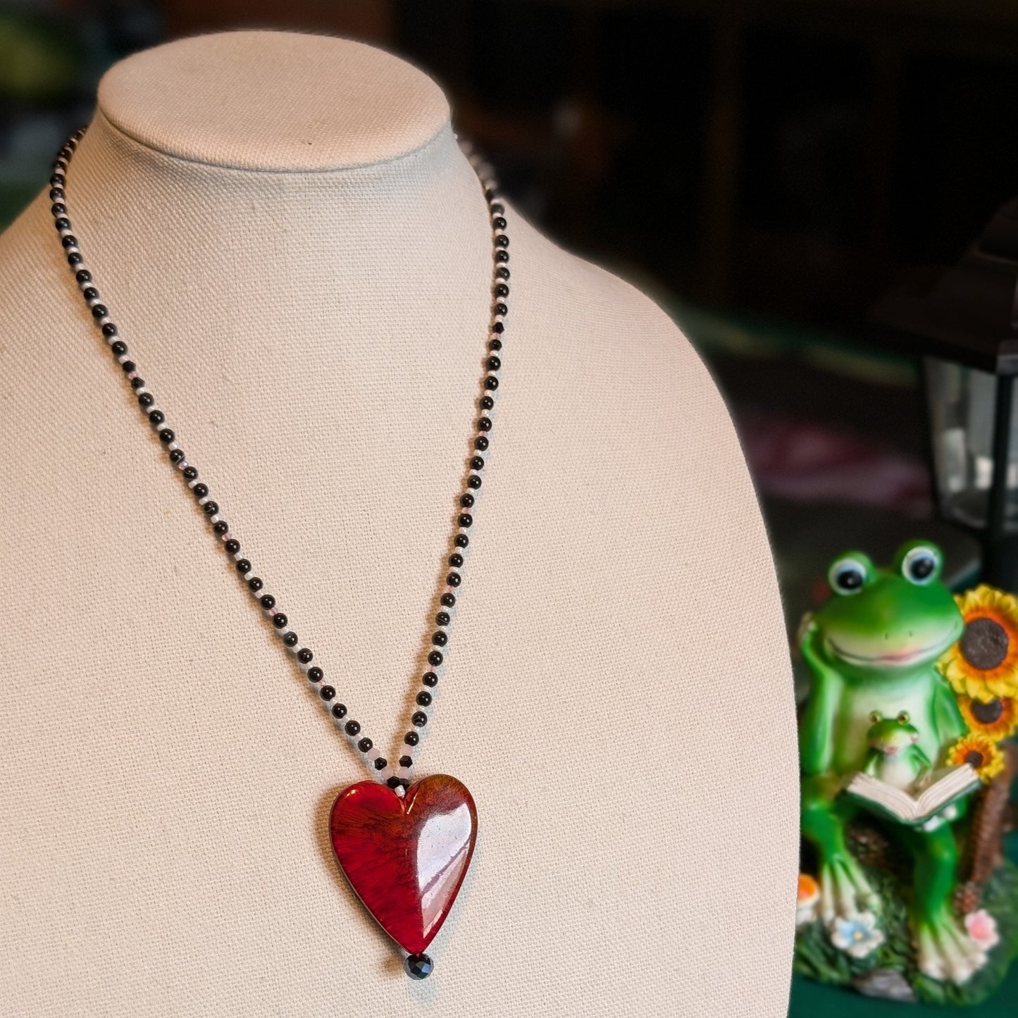 ✨Electric Heartifact✨| Onyx Necklace with Red Heart Pendant