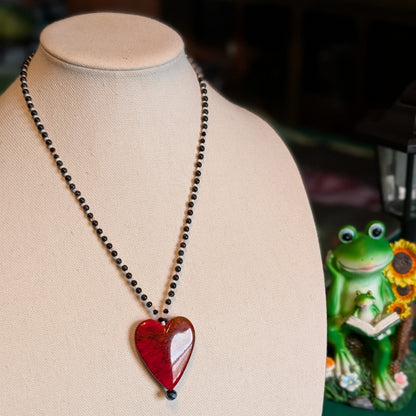 ✨Electric Heartifact✨| Onyx Necklace with Red Heart Pendant