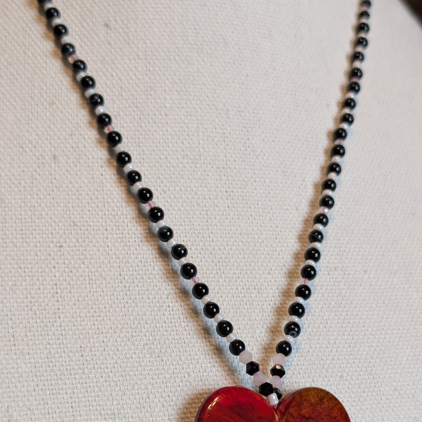 ✨Electric Heartifact✨| Onyx Necklace with Red Heart Pendant