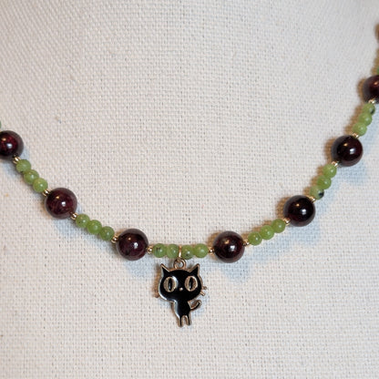 ✨Feliris✨| AAA Garnet & Nephrite Jade Cat Charm Necklace