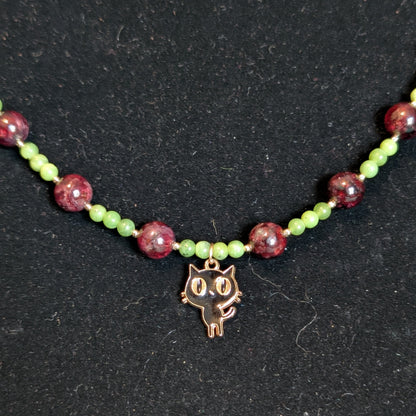 ✨Feliris✨| AAA Garnet & Nephrite Jade Cat Charm Necklace