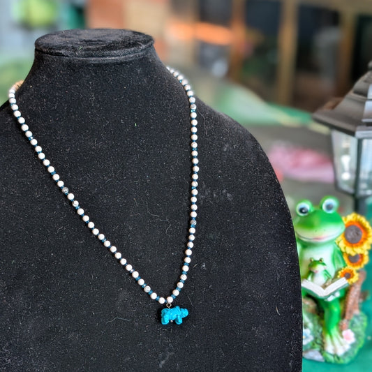 ✨Turqletusk✨| Howlite Necklace with Turquenite Rhino Pendant