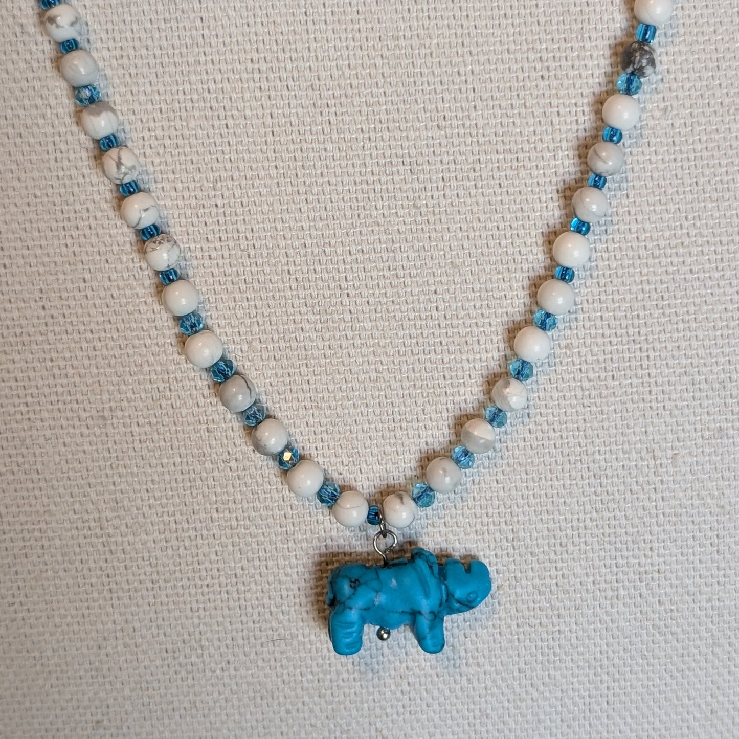 ✨Turqletusk✨| Howlite Necklace with Turquenite Rhino Pendant