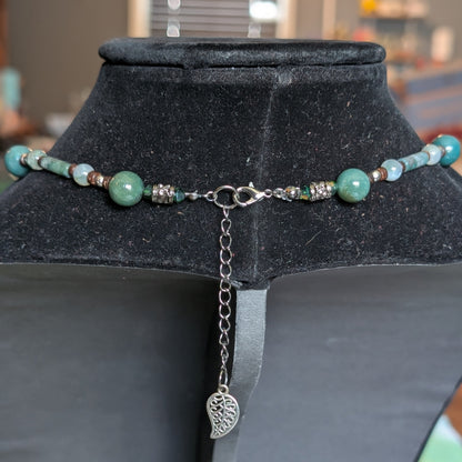 ✨Mossleaf Glen✨| Moss Agate & Wood Necklace with 3D Metal Filigree Leaf Pendant