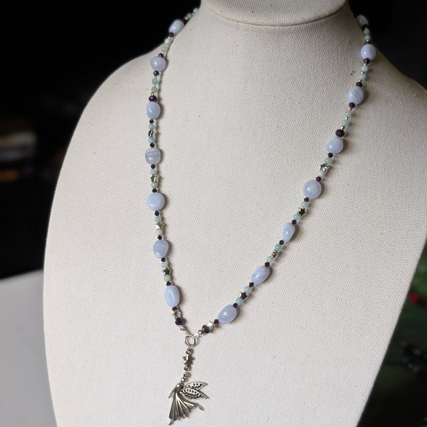 ✨Starwhirl✨| Blue Lace Agate & Amazonite Dancing Fairy Necklace
