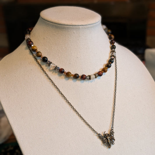 ✨Duskmire✨| Tiger's Eye & Botswana Agate Layered Fairy Necklace