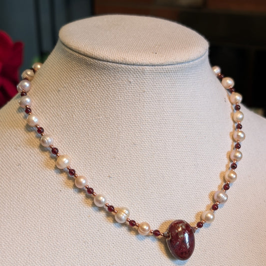 ✨The Red Heir✨| Reversible Pearl, Garnet & Rose Gold Hematite Necklace