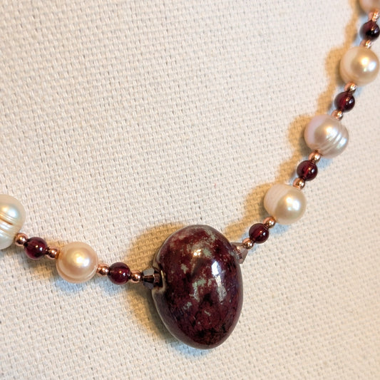 ✨The Red Heir✨| Reversible Pearl, Garnet & Rose Gold Hematite Necklace