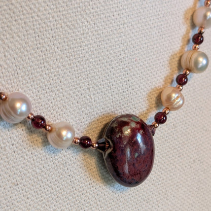 ✨The Red Heir✨| Reversible Pearl, Garnet & Rose Gold Hematite Necklace