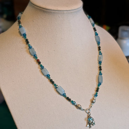 ✨Finfluenced✨| Pisces Zodiac Necklace – Aquamarine & Bloodstone with Fish Accents