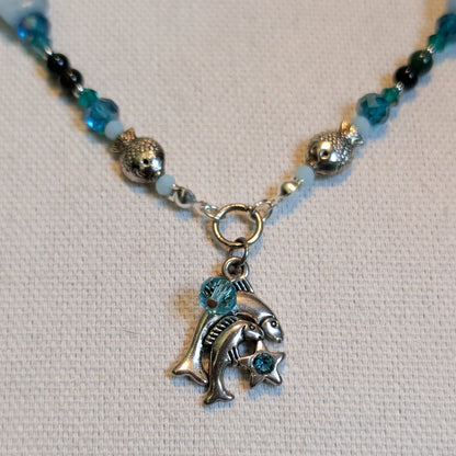 ✨Finfluenced✨| Pisces Zodiac Necklace – Aquamarine & Bloodstone with Fish Accents
