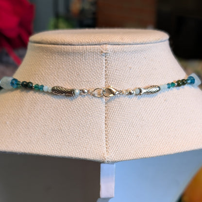 ✨Finfluenced✨| Pisces Zodiac Necklace – Aquamarine & Bloodstone with Fish Accents