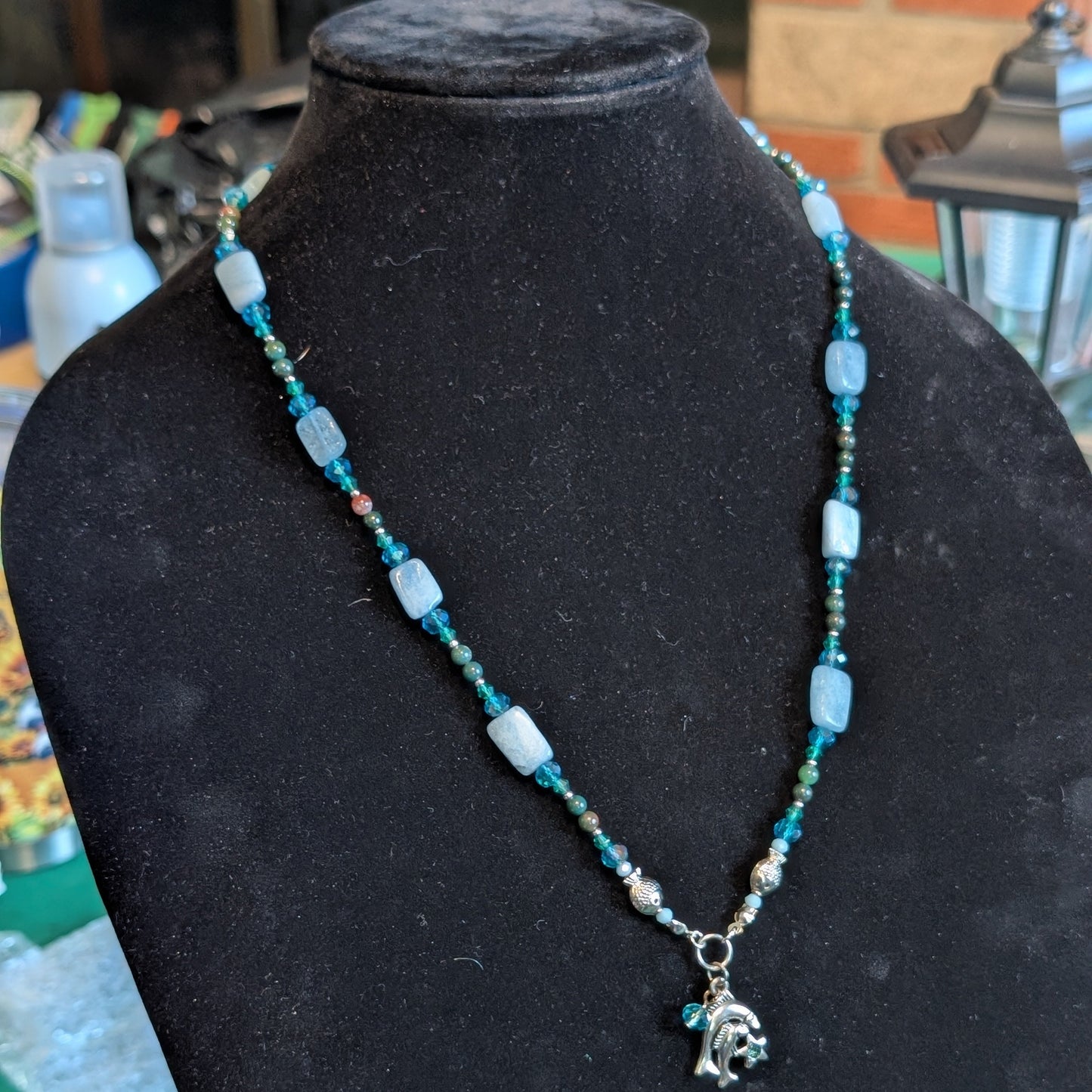 ✨Finfluenced✨| Pisces Zodiac Necklace – Aquamarine & Bloodstone with Fish Accents