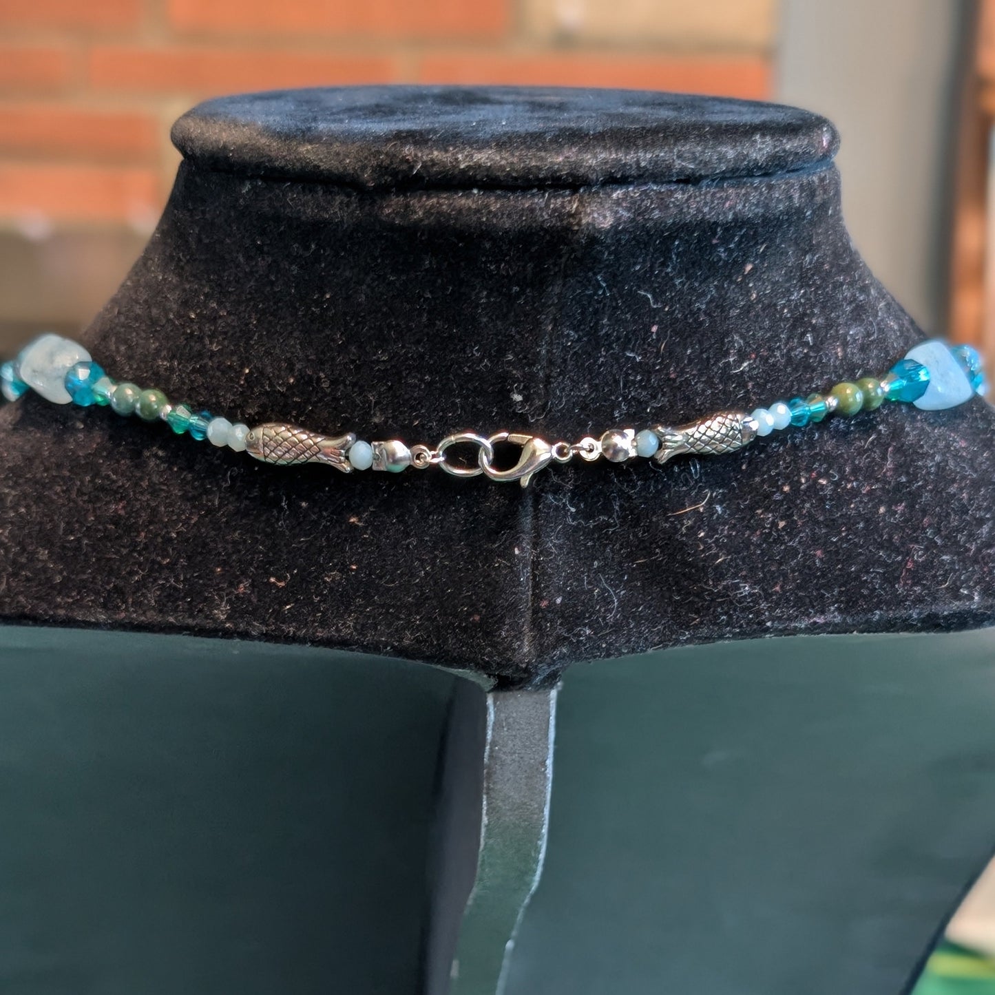 ✨Finfluenced✨| Pisces Zodiac Necklace – Aquamarine & Bloodstone with Fish Accents
