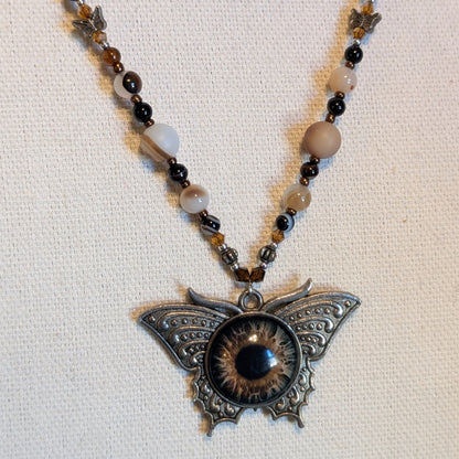 ✨Birchsight✨| Natural & Brown Agate Necklace with Butterfly Eye Pendant