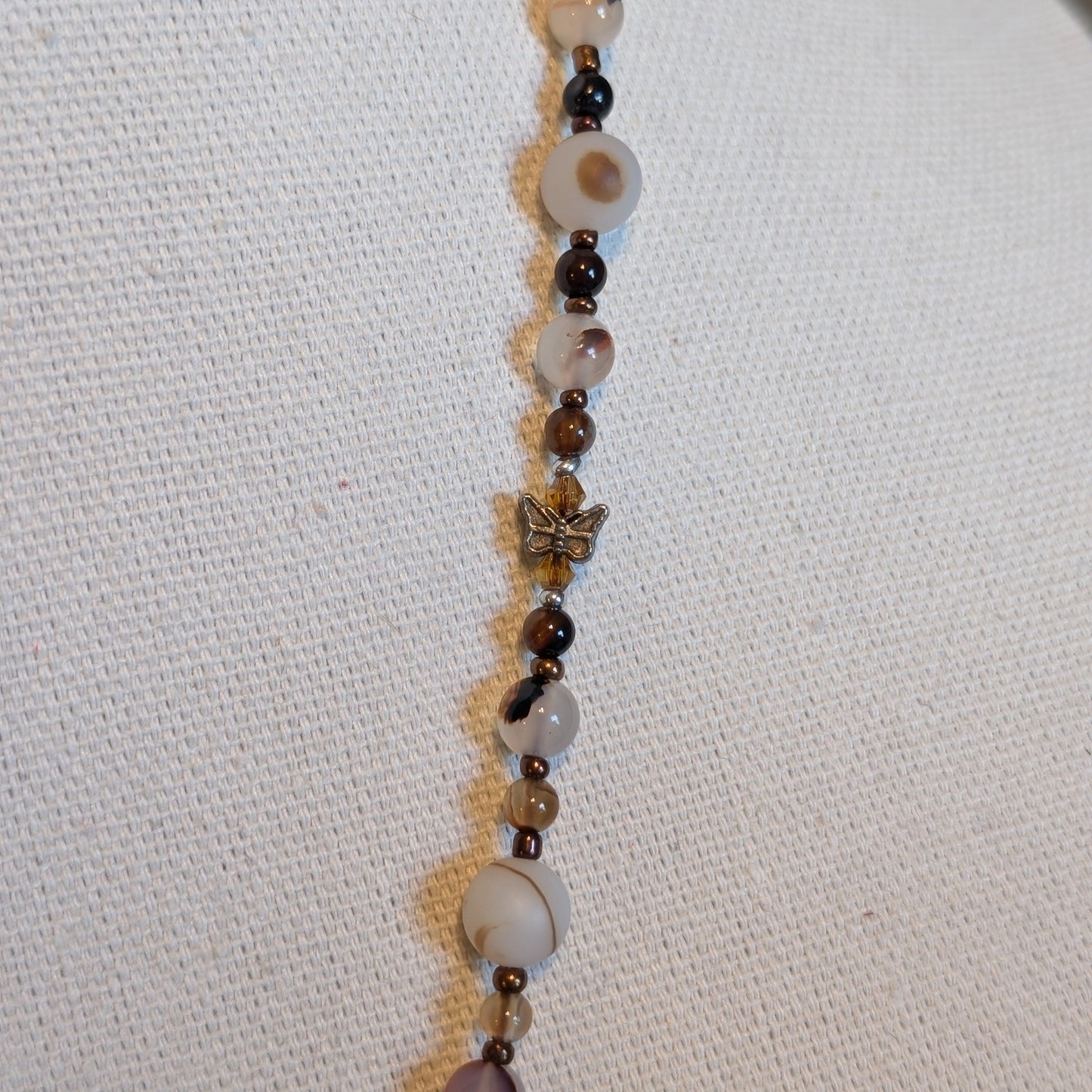 ✨Birchsight✨| Natural & Brown Agate Necklace with Butterfly Eye Pendant