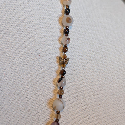 ✨Birchsight✨| Natural & Brown Agate Necklace with Butterfly Eye Pendant