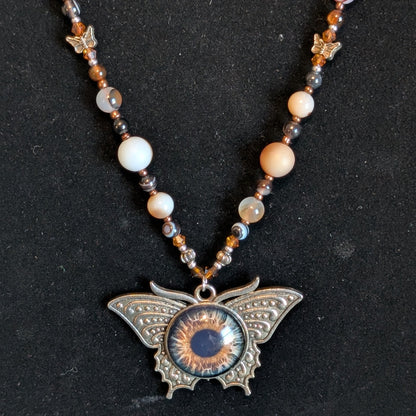 ✨Birchsight✨| Natural & Brown Agate Necklace with Butterfly Eye Pendant