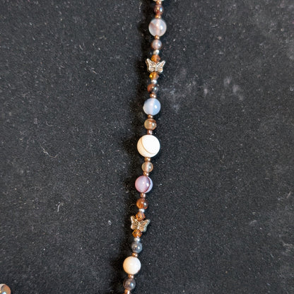 ✨Birchsight✨| Natural & Brown Agate Necklace with Butterfly Eye Pendant