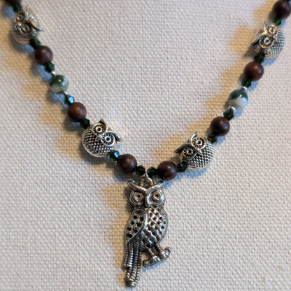✨Parliamentree Recess✨| Tree Agate & Wood Owl Necklace