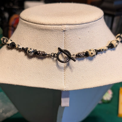 ✨Monochrose✨| Dalmatian Jasper & Black Tourmaline Necklace with Gothic Rose Cameo