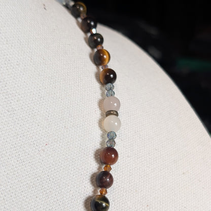 ✨Amberwing✨| Red & Gold Tiger’s Eye Necklace with Bronze & Botswana Agate Accents and Fairy Charm
