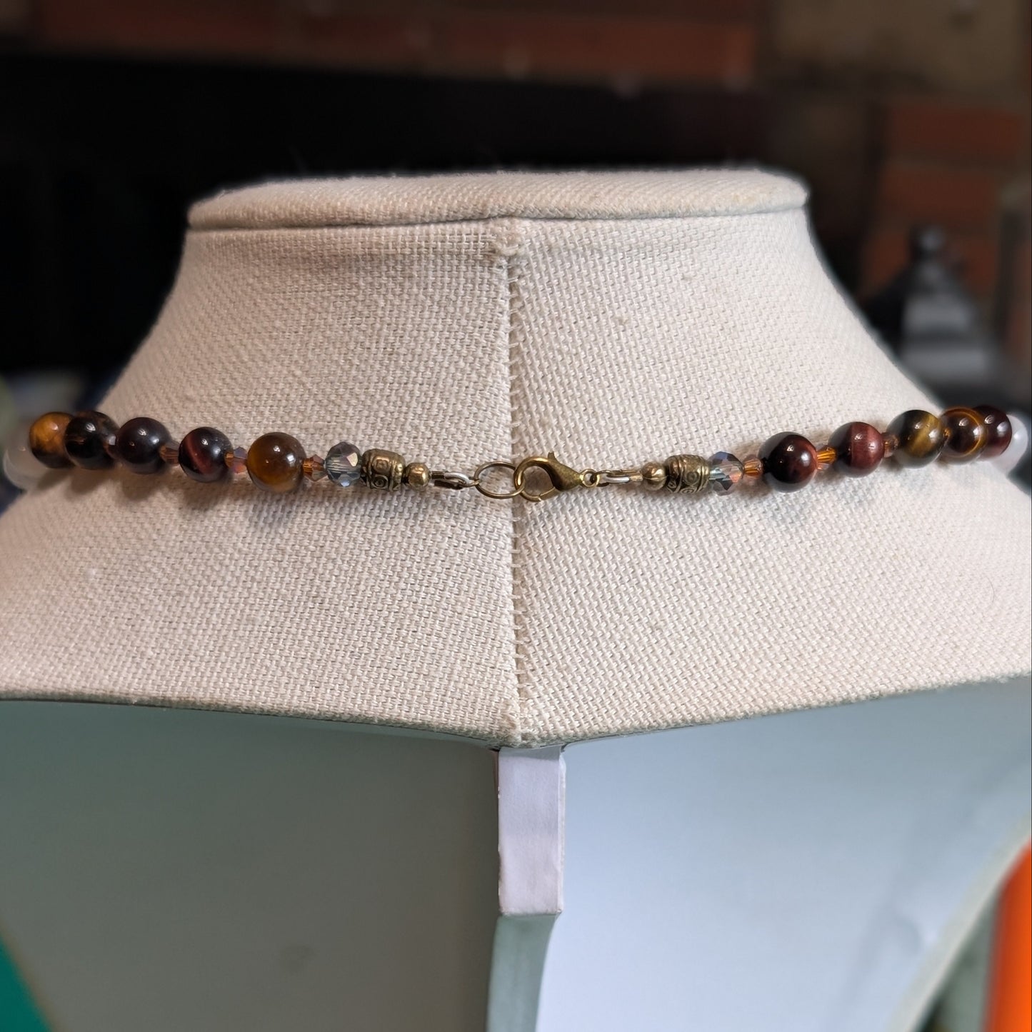 ✨Amberwing✨| Red & Gold Tiger’s Eye Necklace with Bronze & Botswana Agate Accents and Fairy Charm