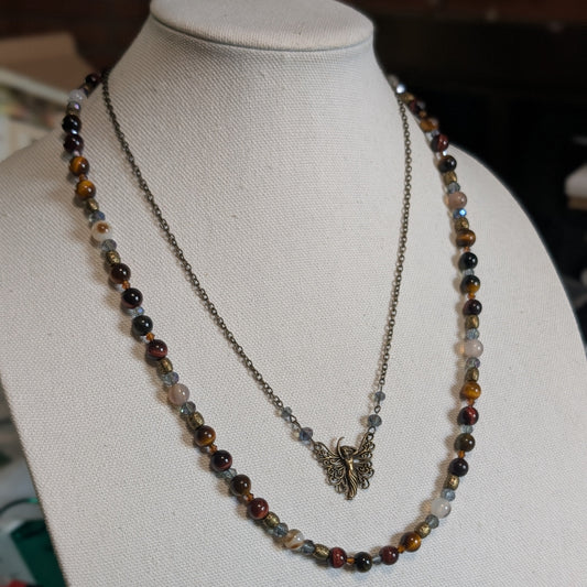 ✨Willowshade✨| Fairy Necklace – Red & Gold Tiger’s Eye with Botswana Agate