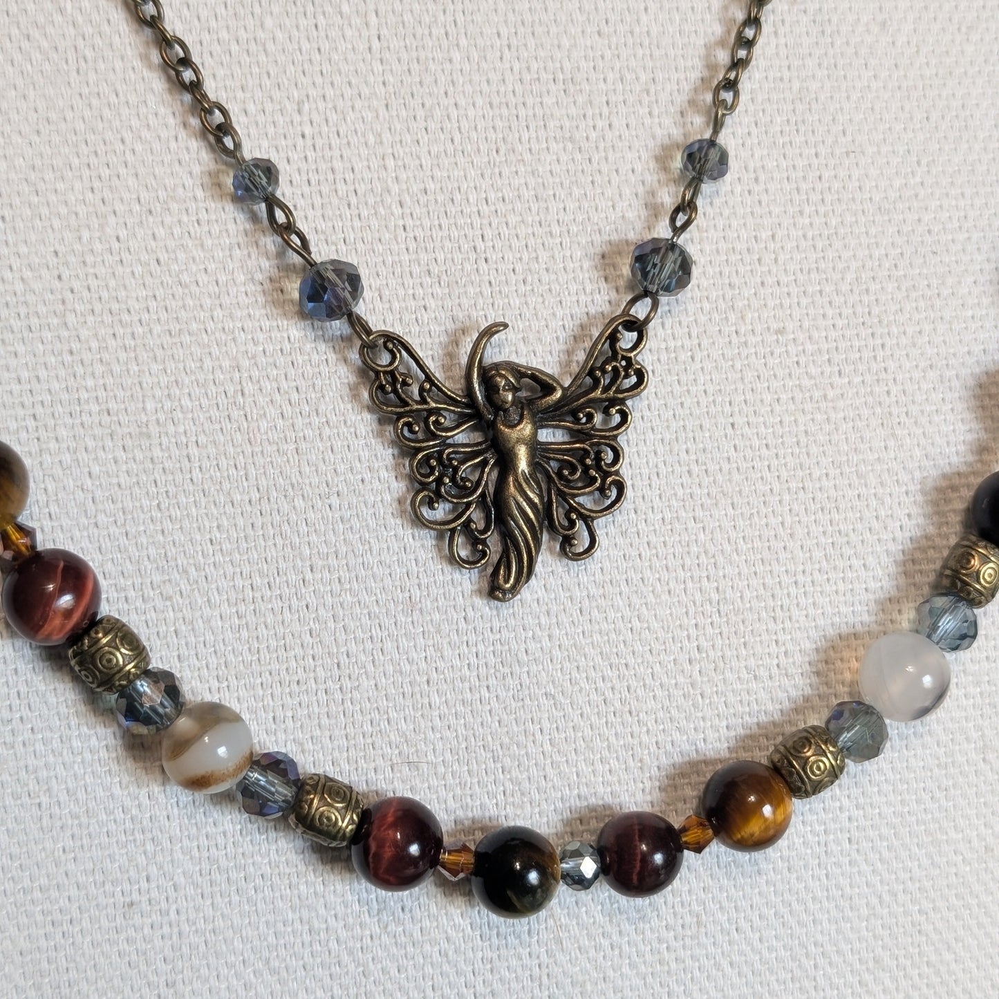 ✨Willowshade✨| Fairy Necklace – Red & Gold Tiger’s Eye with Botswana Agate
