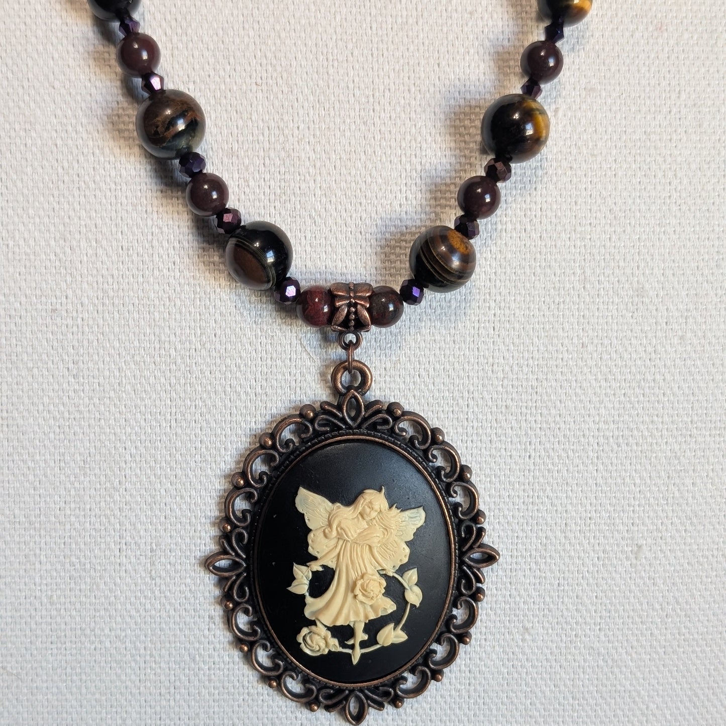 ✨Rootgild Reverie✨| Tiger’s Eye & Purple Aventurine Fairy Cameo Necklace