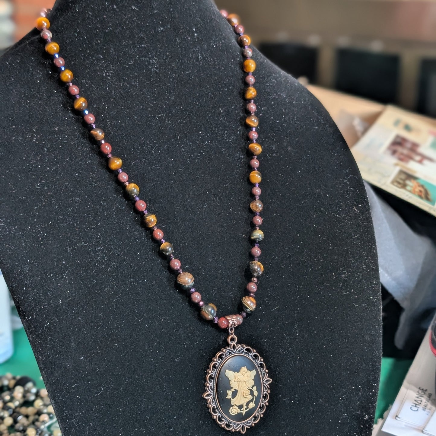 ✨Rootgild Reverie✨| Tiger’s Eye & Purple Aventurine Fairy Cameo Necklace