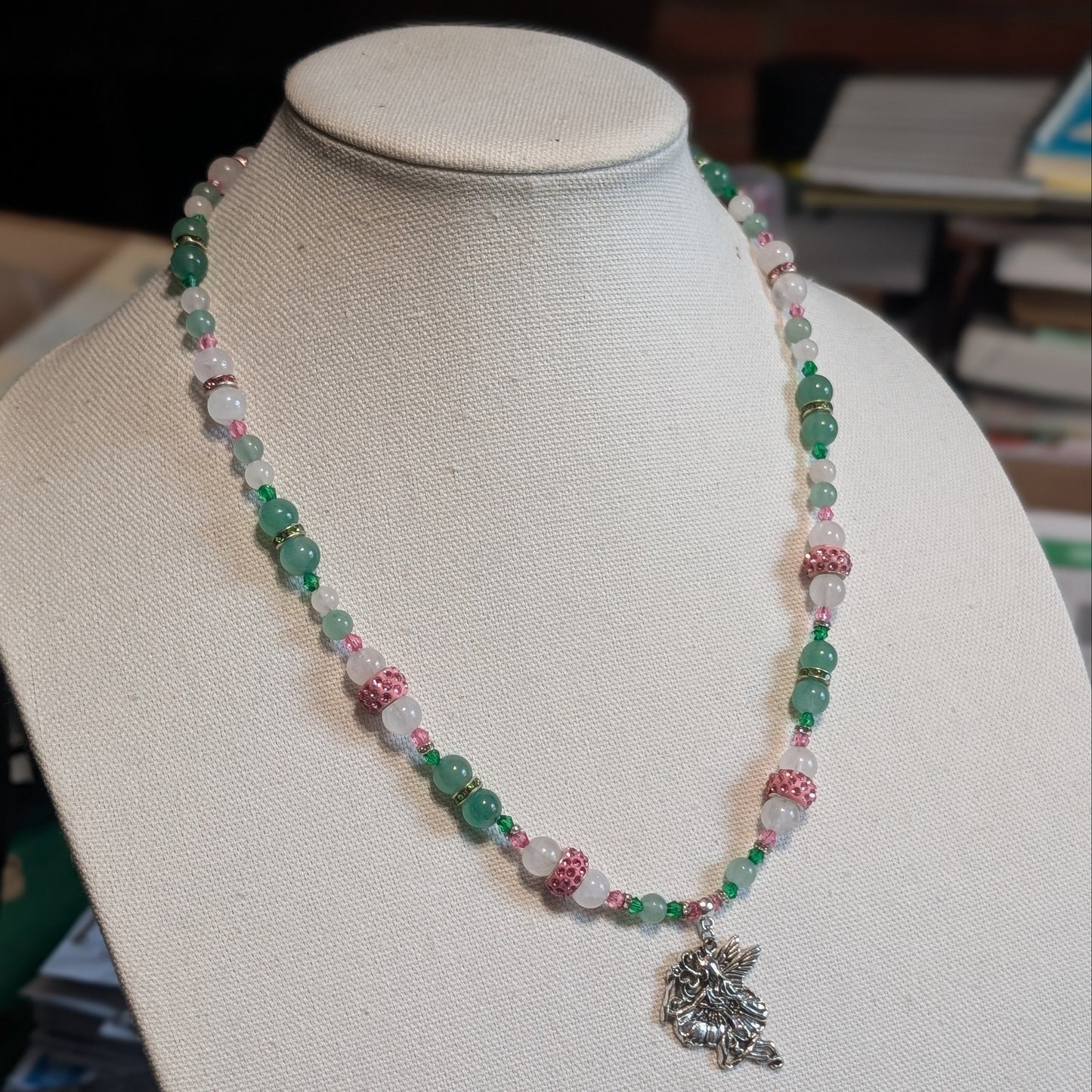 ✨Twinklepip✨| Rose Quartz, Green Aventurine, & Green Jade Fairy Necklace with Sparkling Pink Accents