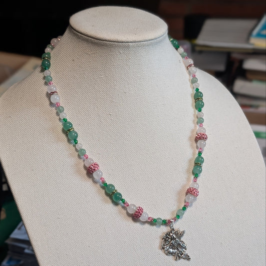 ✨Twinklepip✨| Rose Quartz, Green Aventurine, & Green Jade Fairy Necklace with Sparkling Pink Accents