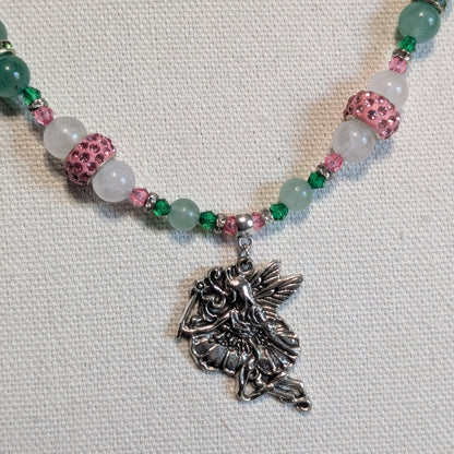 ✨Twinklepip✨| Rose Quartz, Green Aventurine, & Green Jade Fairy Necklace with Sparkling Pink Accents