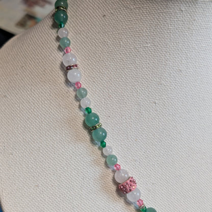 ✨Twinklepip✨| Rose Quartz, Green Aventurine, & Green Jade Fairy Necklace with Sparkling Pink Accents
